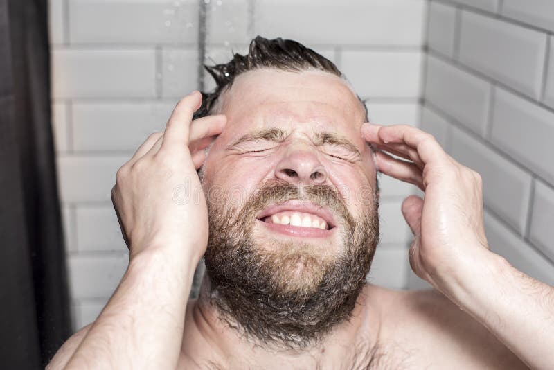 Man Washes Away the Shampoo from the Hair and the Foam Got into His Eyes  Causing Unpleasant Painful Sensations Stock Image - Image of clean, naked:  151088543