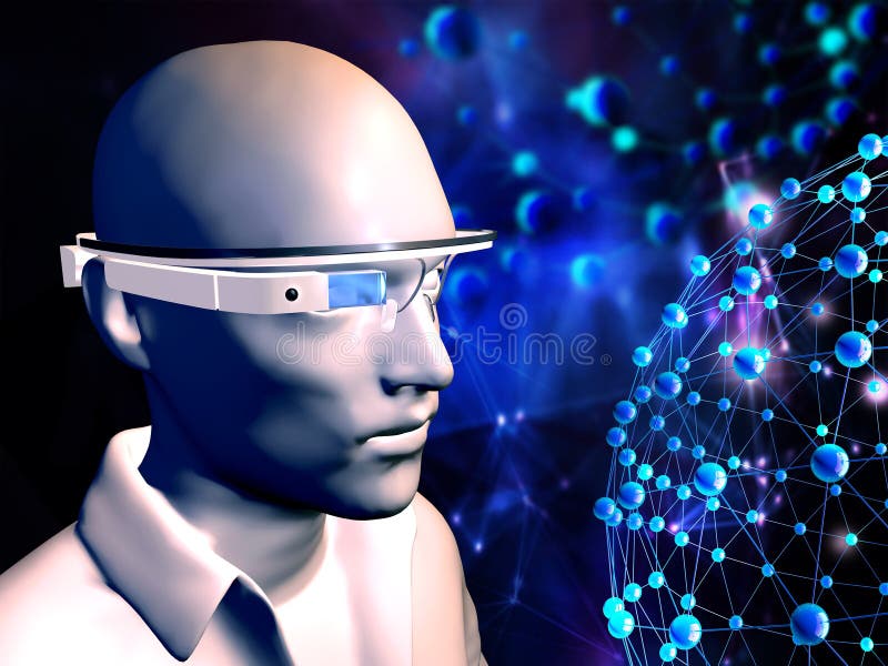Man with wearable computer technology stock illustration