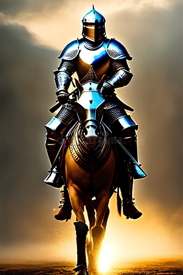 The Man is Wearing Armor and Riding a Horse. Generative Ai Stock
