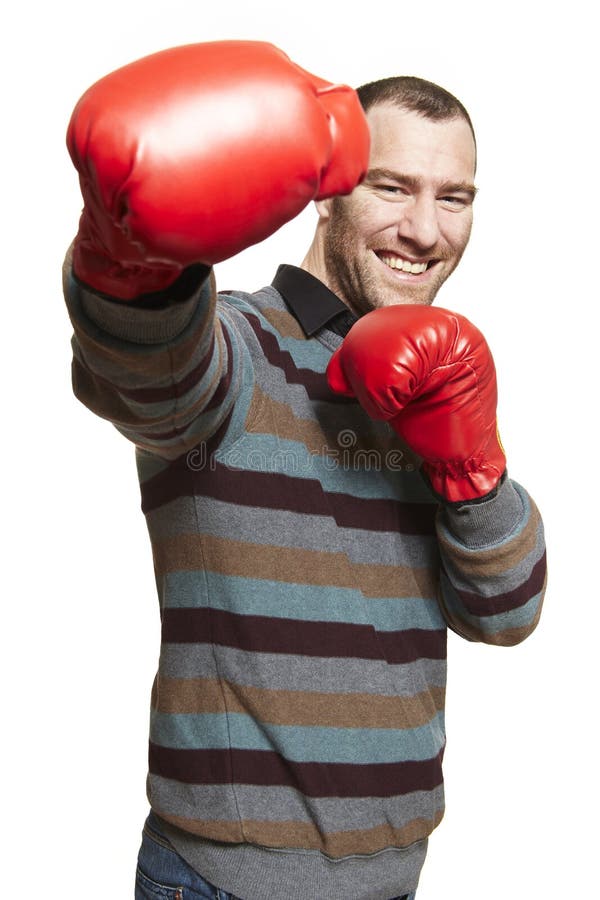 Man Wearing Boxing Gloves Smiling Stock Image Image of defence, male