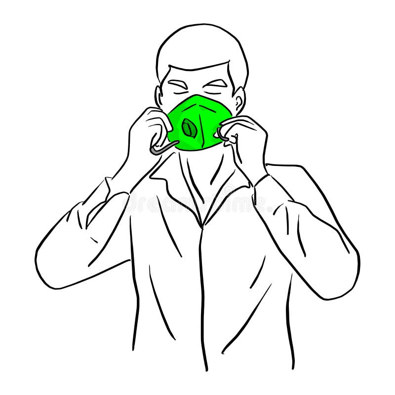 Man wearing green mask vector illustration sketch doodle hand drawn with black lines isolated on white background royalty free illustration Man wearing green mask vector illustration sketch doodle hand drawn with black lines isolated on white background royalty free illustration