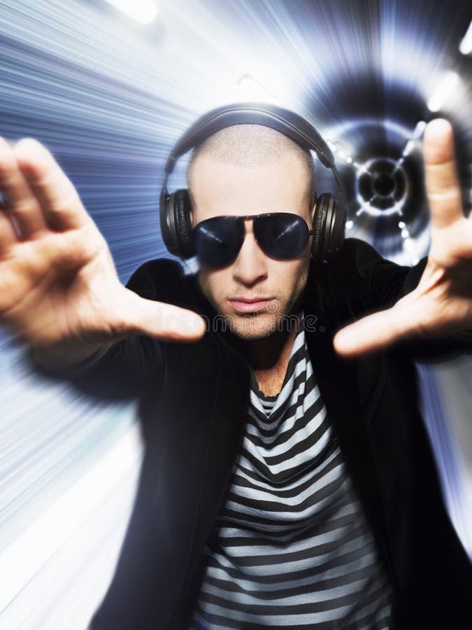 Cool Man Wearing Headphones and Sunglasses Stock Image - Image of face ...