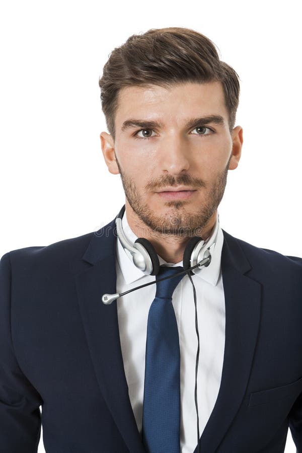 Man Wearing Headset Giving Online Chat and Support Stock Photo - Image ...