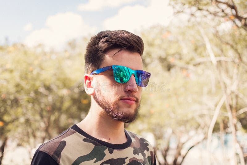 Man Wearing Shield Sunglasses stock images