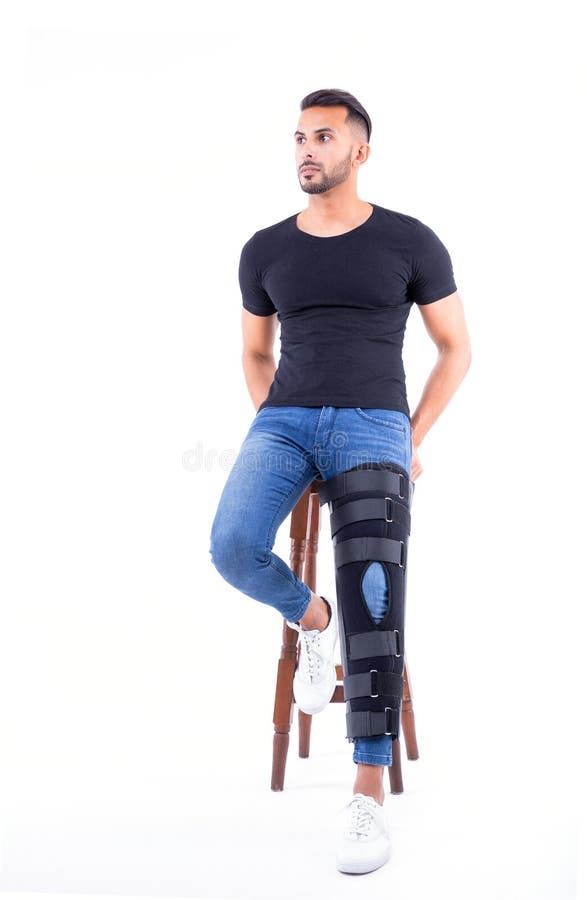 Man Wearing Supportive Leg Brace in Studio Stock Photo - Image of medical,  fracture: 156485506