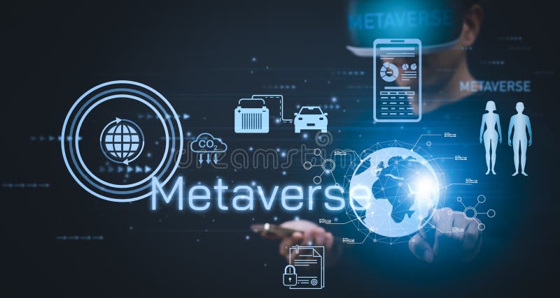 Man Wearing VR Glasses Touches the Virtual Globe with Innovation with ...