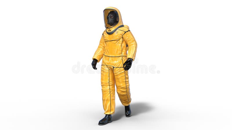 Man Wearing Yellow Protective Hazmat Suit, Human with Gas Mask Dressed in  Biohazard Outfit for Chemical and Toxic Protection, 3D Stock Illustration -  Illustration of background, hazard: 133482875