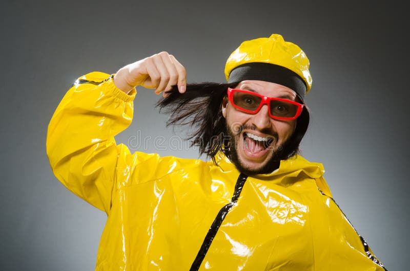 Man Wearing Yellow Suit in Funny Concept Stock Photo Image of show