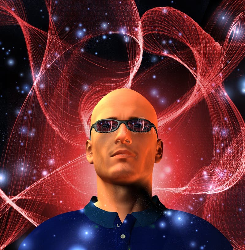 High Resolution Man and web binary abstract. Coding mesh illustrations