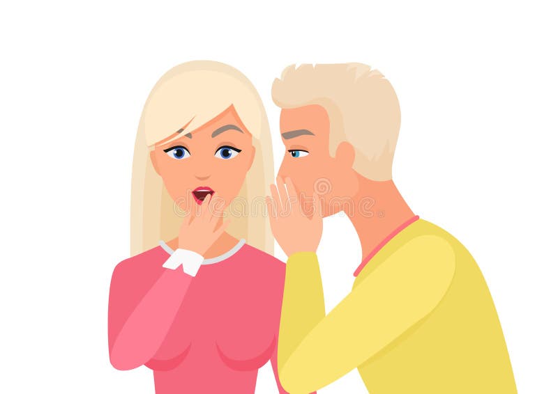 Man Whispering Gossip Or Secret Rumors To Woman Gossiping Secret People Vector Illustration Stock Vector Illustration Of Comic Listening