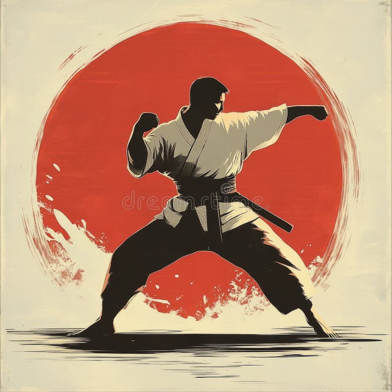 Two Karate Fighters With Rising Sun And Karate Word T-Shirt Two Karate Fighters With Rising Sun And Karate Word T-Shirt