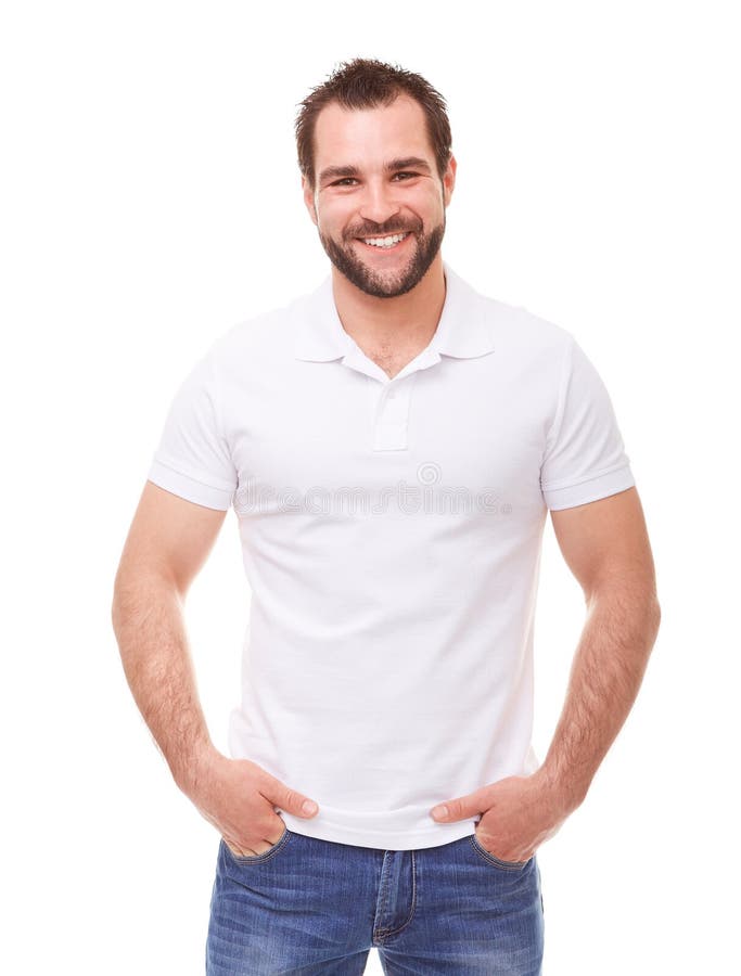 Man in a white polo shirt