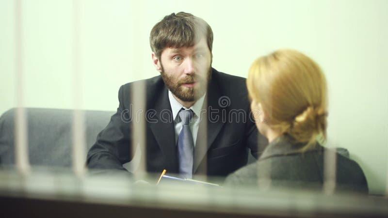 Man will interview business woman. report to the Chief