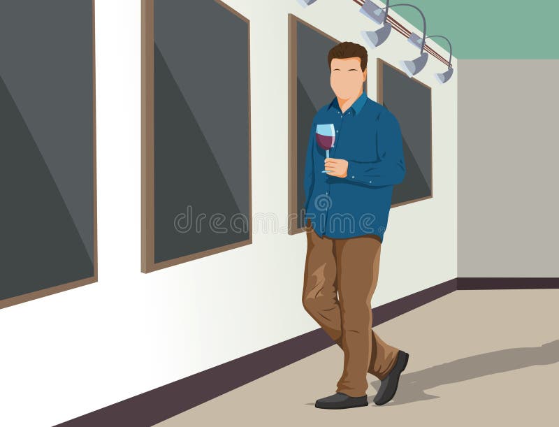 Man with wine glass in a art gallery or office. Compliments people vectors