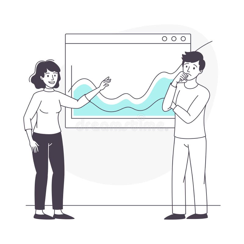Man and Woman Business Character Standing Near Graph Discussing Strategy and Idea Vector Illustration stock illustration