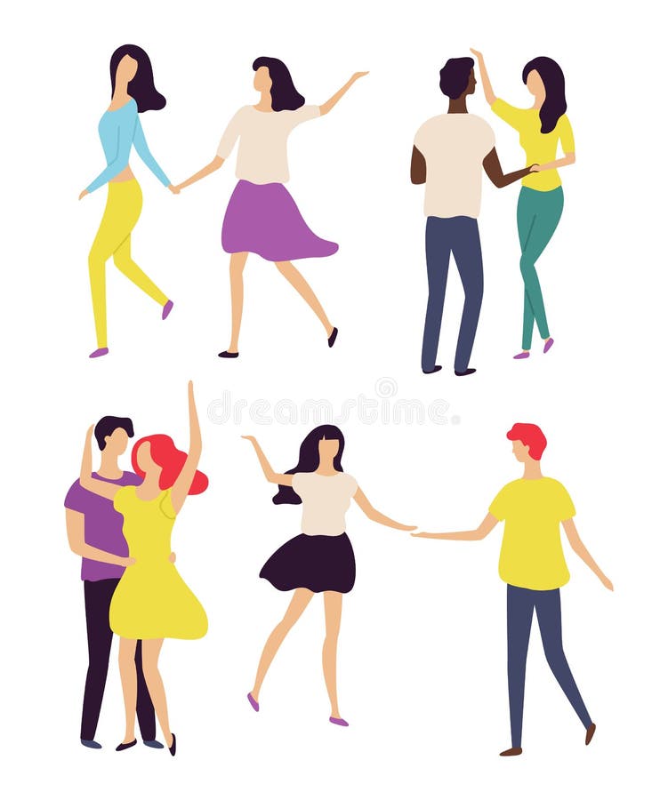 Dancers Moving in Pair, Couple Dancing Vector Stock Vector ...