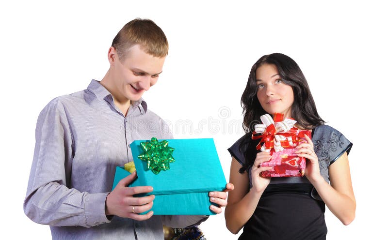 Man and woman with gifts in hand