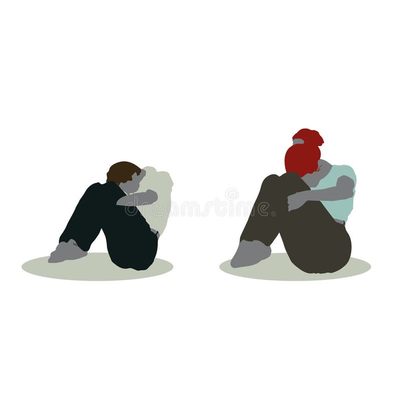 Man and Woman Silhouette in Sitting on Ground Pose Stock Vector ...