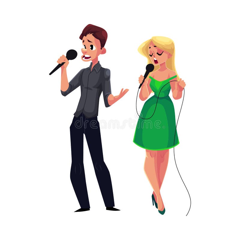 Man and Woman Singing in Duet, Karaoke Party, Contest, Competition