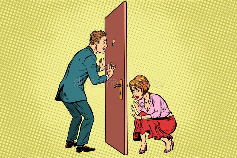 Man and woman spy each other royalty free illustration Man and woman spy each other royalty free illustration