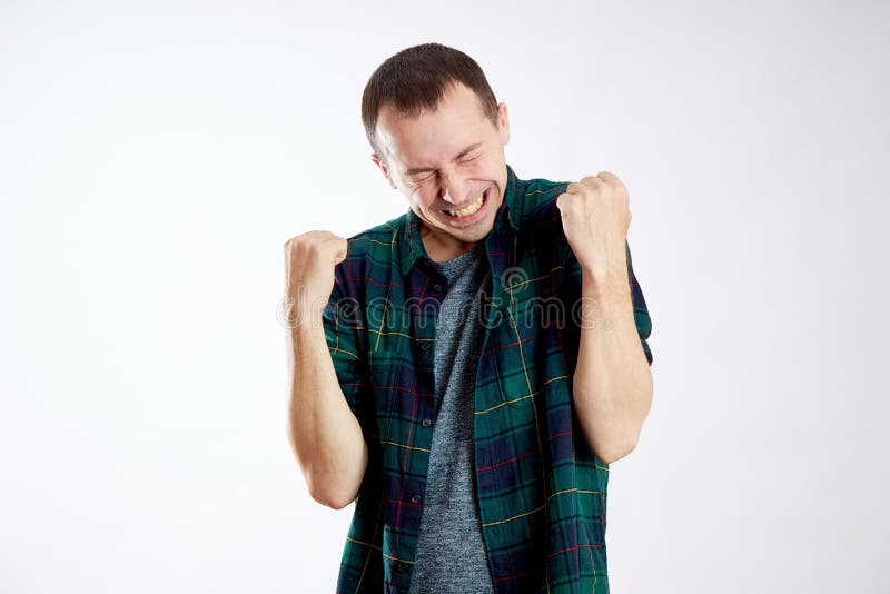 Man Won Casino, Won the Lottery, Cheering, Lucky Guy, Winning Stock