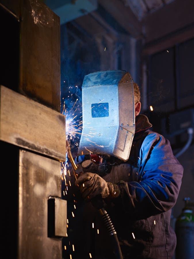 Man at Work As Welder in Heavy Industry Stock Photo Image of indoors