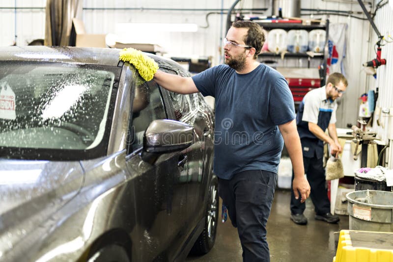 Man at Work Cleaning Automobile at Car Wash Stock Photo Image of