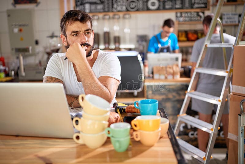 Man Working at Coffee Shop Coffee Shop Owner Stock Photo Image of