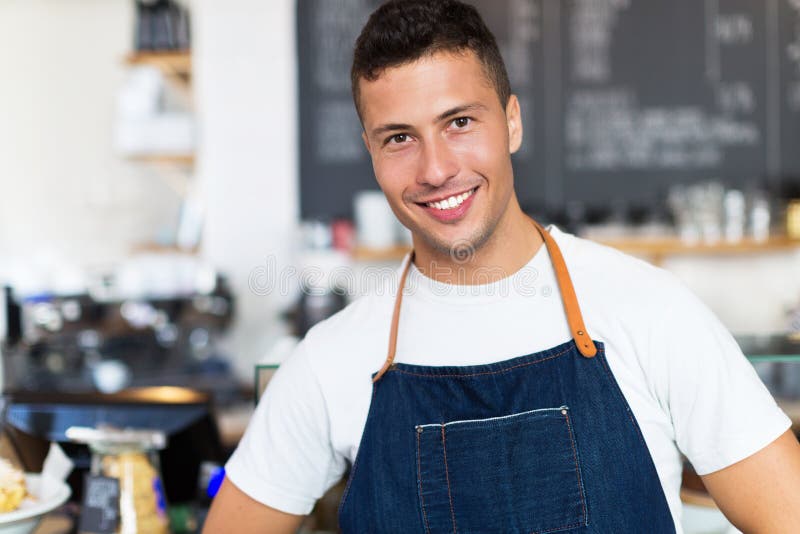 Man working in coffee shop stock image. Image of bakery 60248775