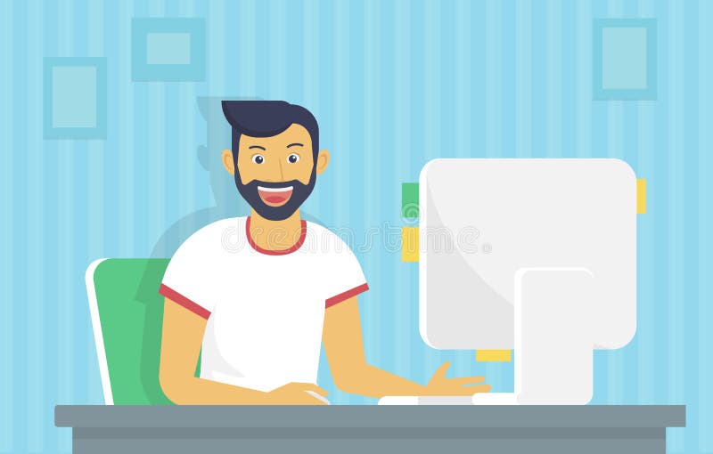 Man Is Working With Computer Stock Vector Illustration Of Laptop