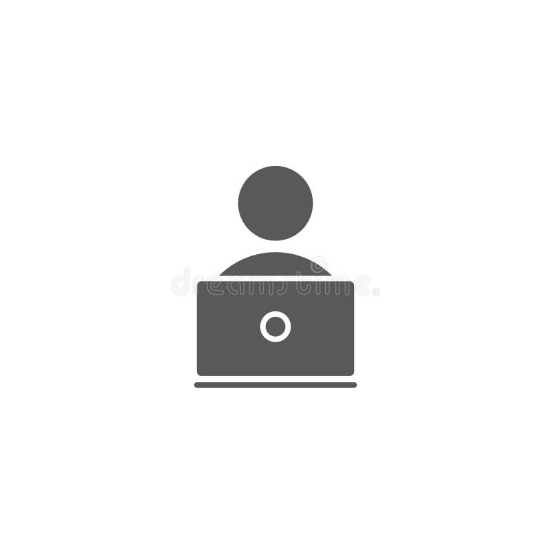 Man working on computer vector icon symbol working isolated on white background vector illustration