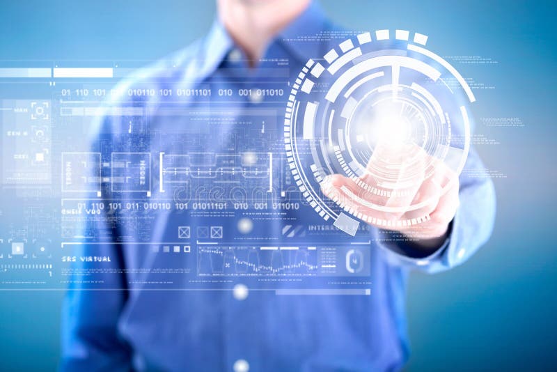Man working with digital virtual screen stock photography