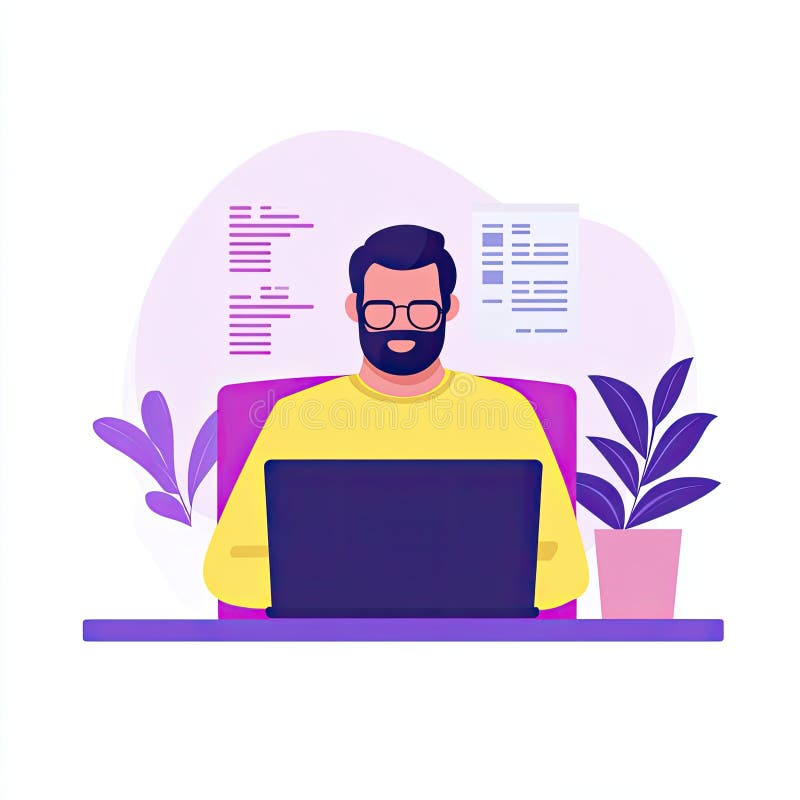 Man working on laptop, freelance, programmer, coding royalty free stock photo