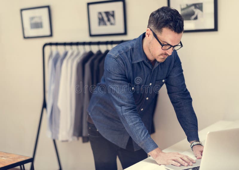 Man Working in Retail Cloth Shop Stock Photo Image of tailor, cloth