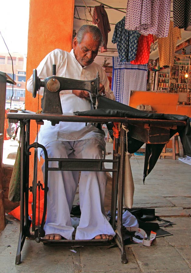 Man is Working with Sewing Machine in Jaipur, India Editorial