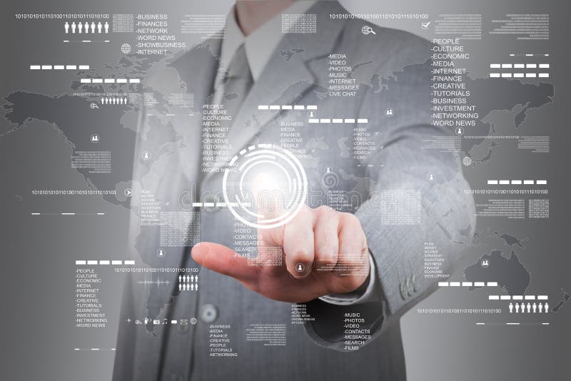 Businessman works with huge touch screen royalty free stock photos