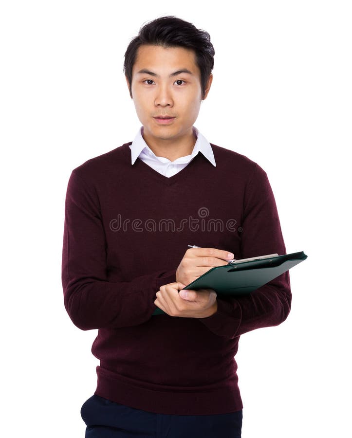 Man write си. Чел пишет 12. Cho'Pan kuchig. Photo Asian man write on clipboard. This man write