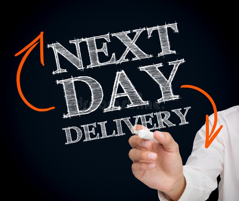 Man writing next day delivery with a chalk