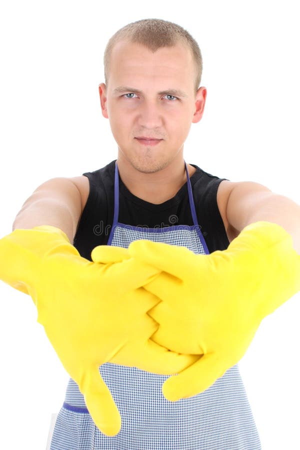 Man in yellow gloves