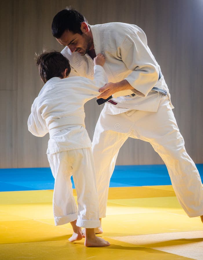 Man and Young Boy are Training Judo Throw Stock Image Image of martial, child 79907955