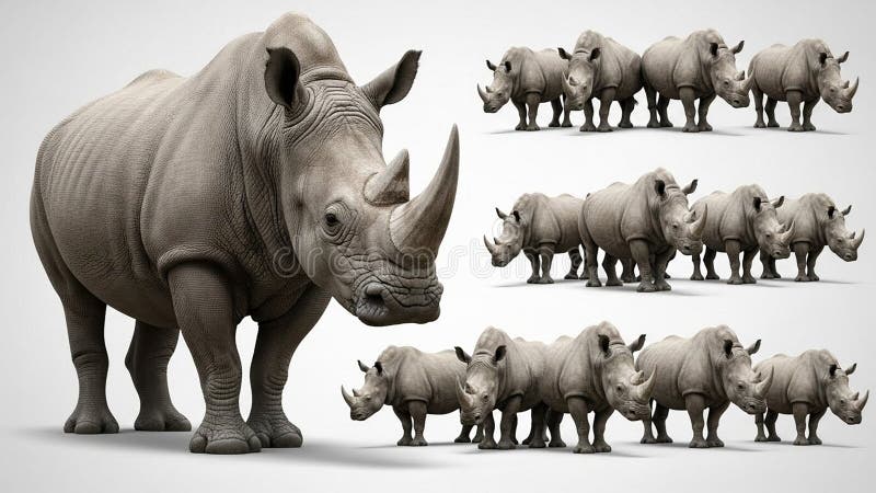 Manada de rinoceronte-negro isolada sobre fundo branco ilustração stock