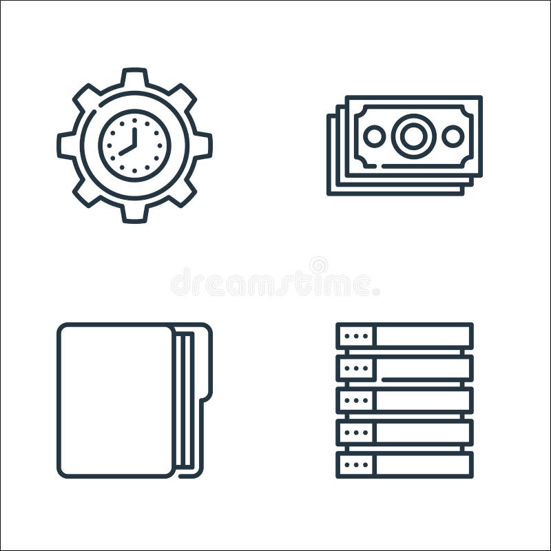 Management line icons. linear set. quality vector line set such as database, project, money stock illustration
