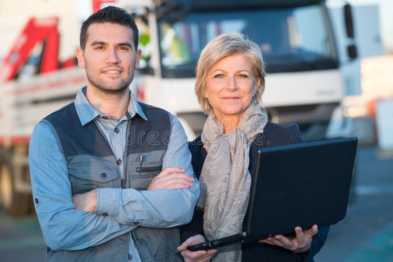 Manager and Delivery Worker Posign Stock Photo Image of colleague