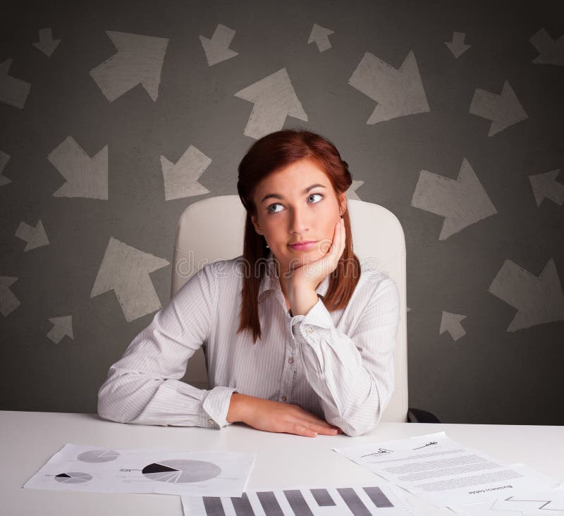 Manager in Front of the Office Desk with Direction Concept Stock Image