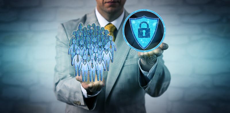 Manager Scanning Workforce Data Via Anti-Malware stock photo