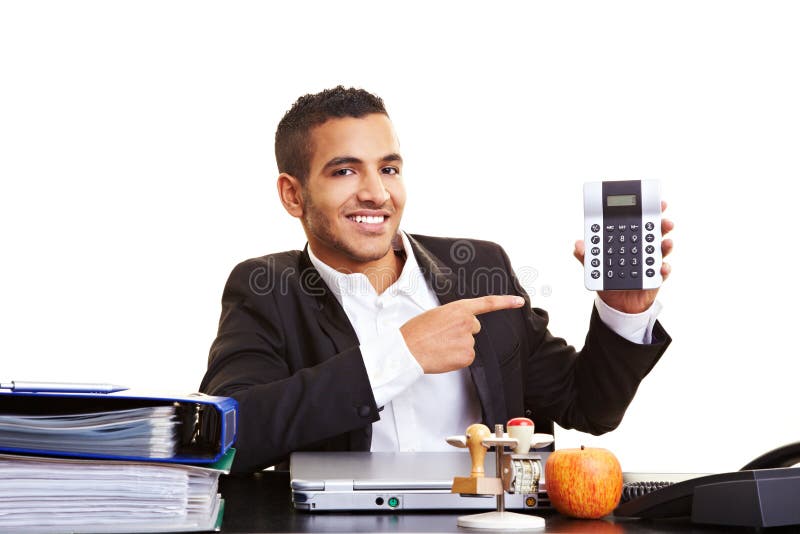 Manager showing calculator stock photography Manager showing calculator stock photography