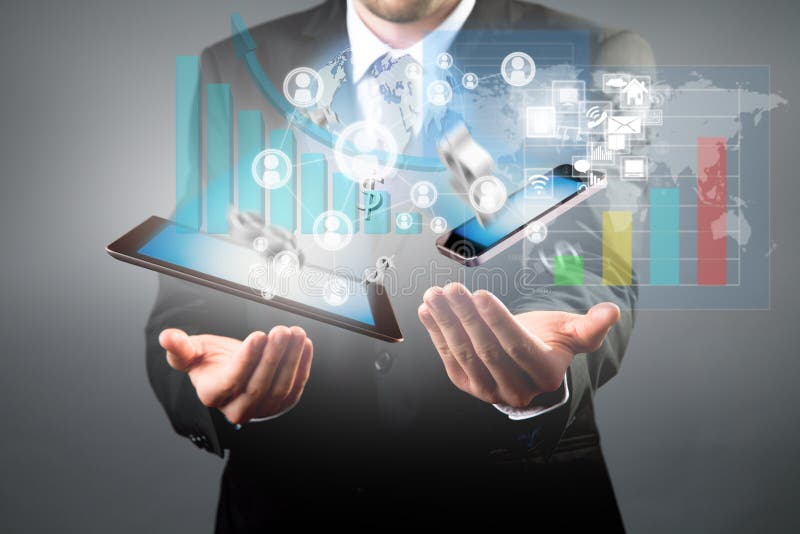 Manager with tablet and smart phone stock photos