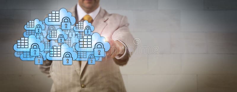 Manager Touching Crowd Of Secure Cloud Containers stock photos