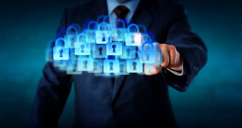 Manager Touching A Super Secure Cloud royalty free stock images