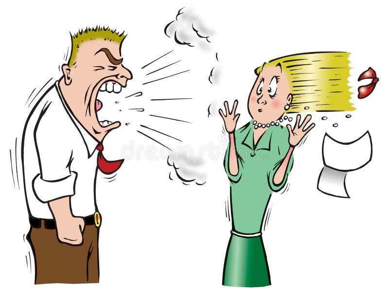 Cartoon illustration of a male manager and female intern. Cartoon illustration of a male manager and female intern